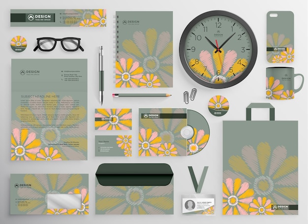 Vector floral professional business branding stationery set