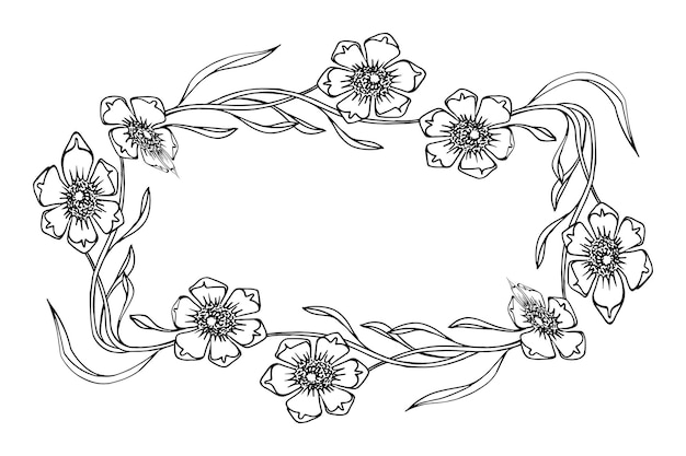 Floral rectangular frame hand drawn doodle vector for invitations posters postcards in art nouveau style