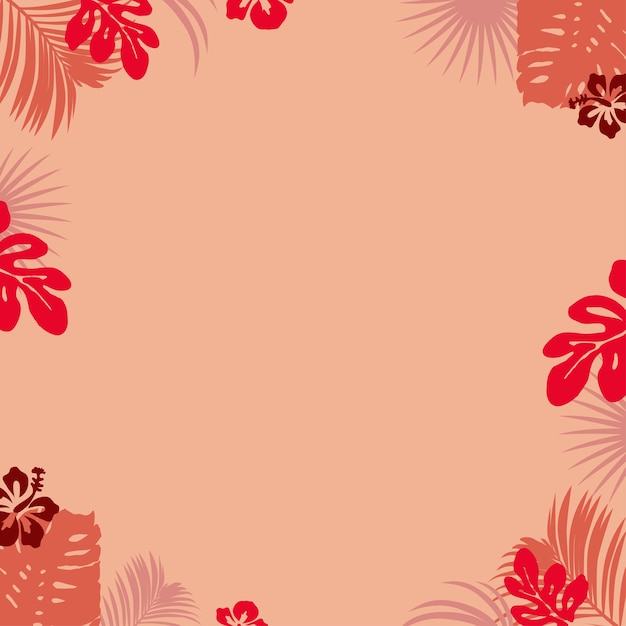 Vector floral red background with tropical leaves