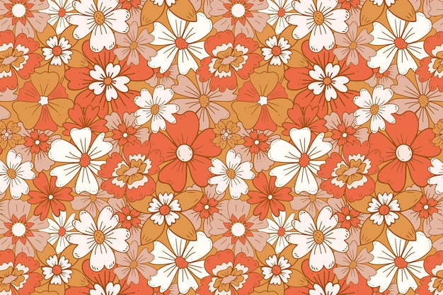 Vector floral retro boho pattern flower power hippie pattern of the sixties summer flowers pattern boho style design