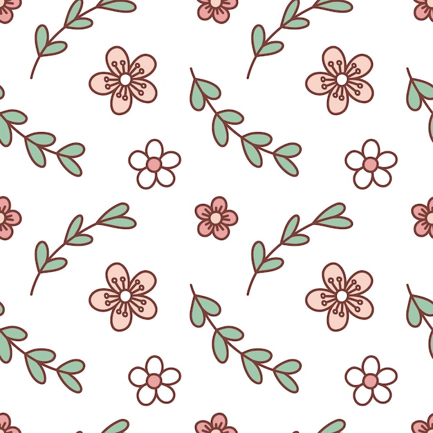 Floral retro seamless pattern Vector background with flowers and leaves