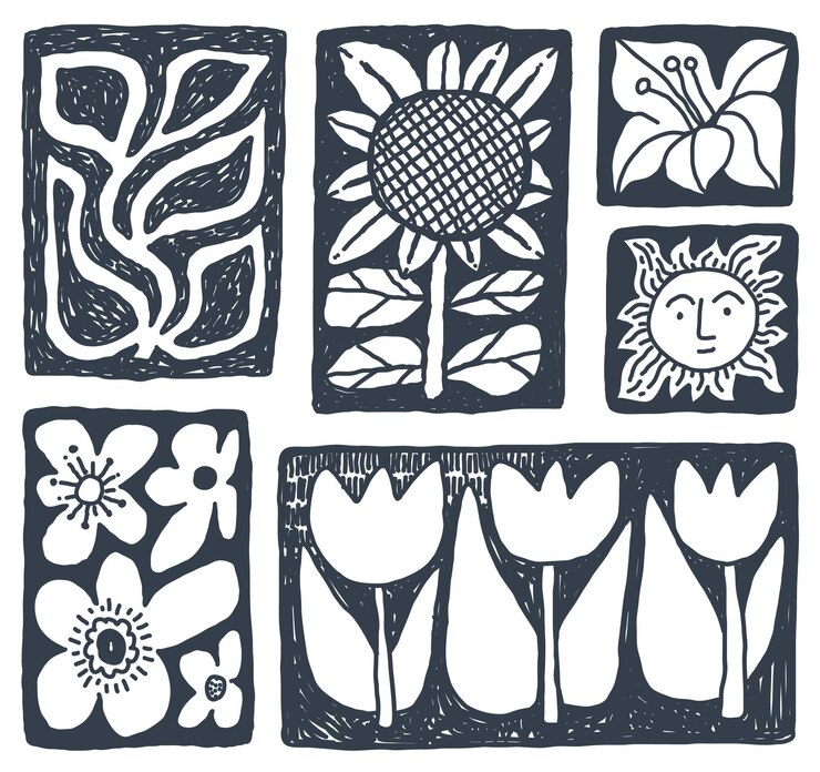 Vector floral retro stamping blocks design