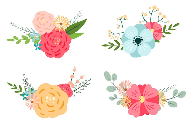 Vettore disegno floreale romantico bouquet, clipart botanico.