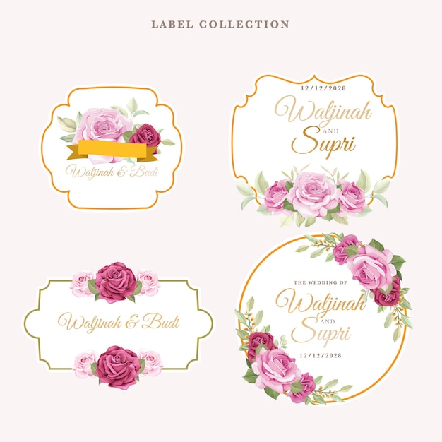 Vector floral roses label design illustration