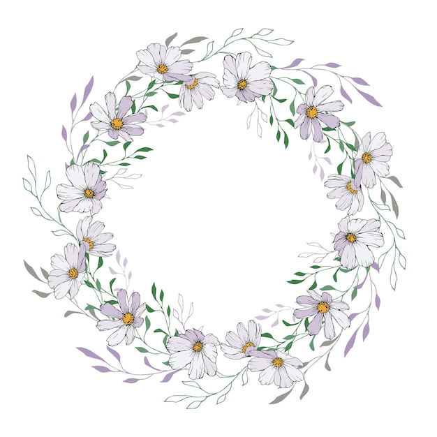 Floral round frame of white flowers.