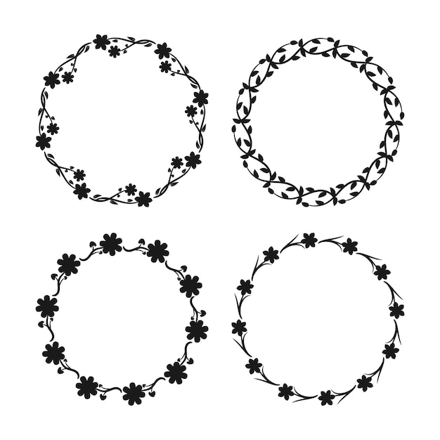 Floral round ornaments Silhouette frames from flowers