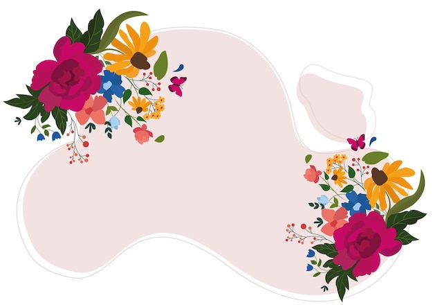 Floral samenstelling kaart ontwerp, frame met bloemen in cartoon stijl