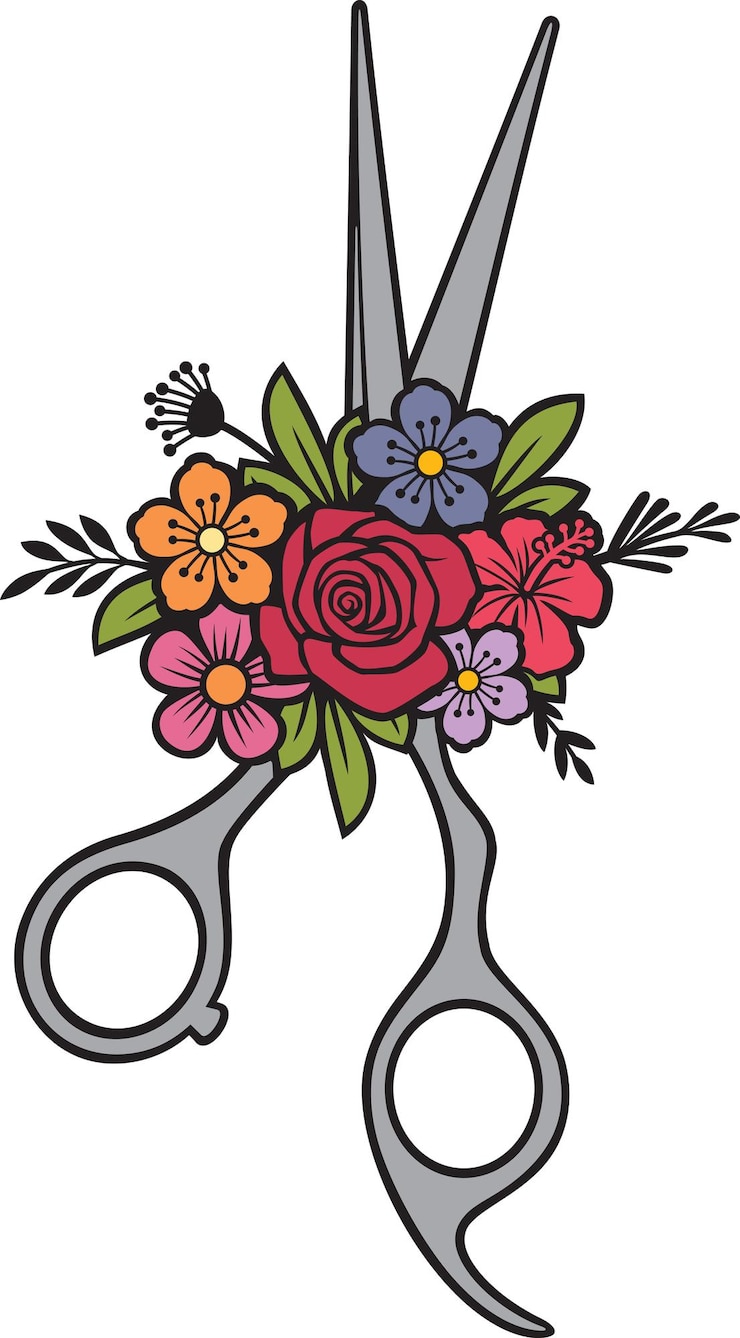 Vector floral scissors color