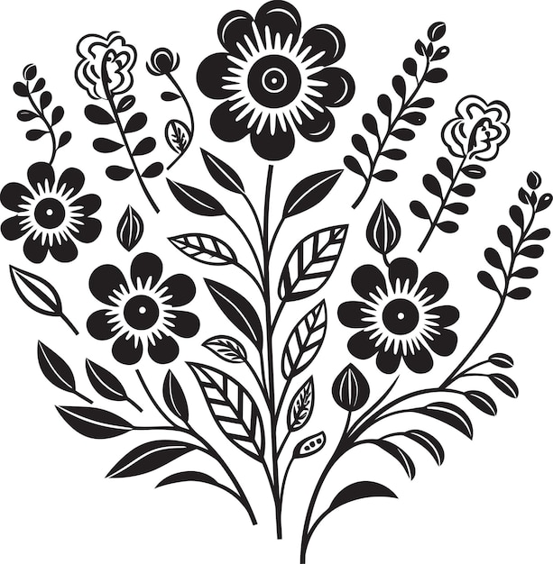 Vector floral scribble art black vector icon quirky doodle garden monochrome emblem