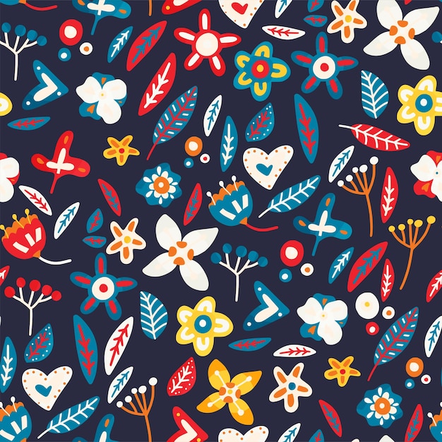 Floral seamless background in flat style