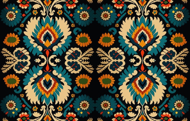 Цветочный бесшовный узор ткани Абстрактная ткань текстильная линия графический цветок старинные этнические цветы