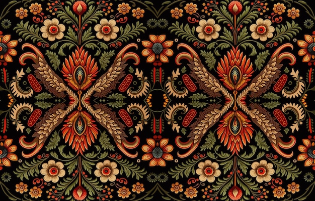Цветочный бесшовный рисунок ткани на черном фоне Абстрактная ткань текстильная линия графический цветок