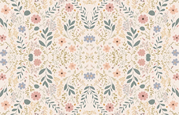 Vector floral seamless fabric pattern in pastel tone abstract fabric textile line graphic flower antique