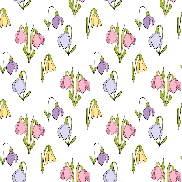 Vector floral seamless hand drawn pattern on white background