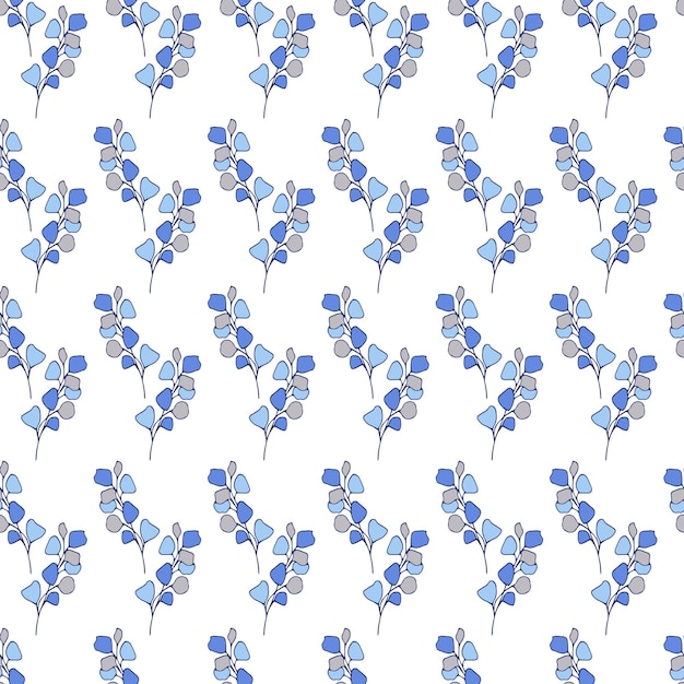 Vector floral seamless pattern blue flowers on white background