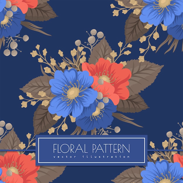 Floral seamless pattern- blue and red flowers