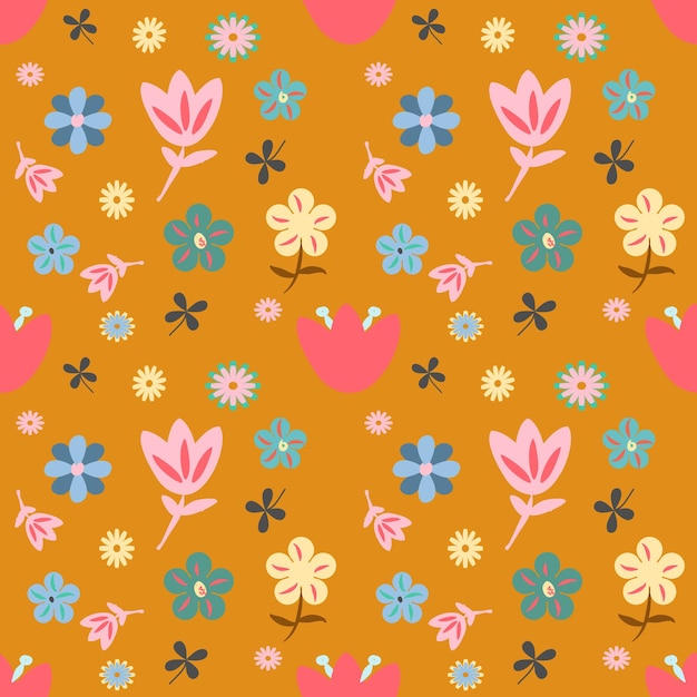 Floral seamless pattern on brown background.