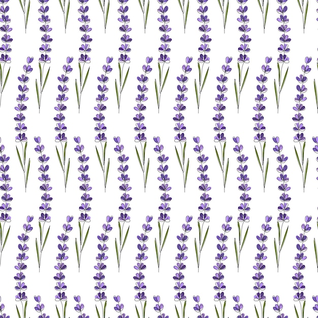 Vector floral seamless pattern continuous line drawn branches of lavender cute summer background with hand drawn ffowers