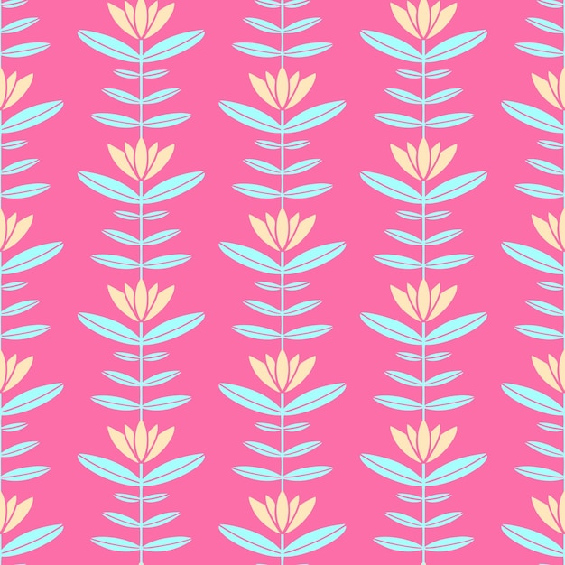 Floral seamless pattern design Hand drawn lotuses flowers on pink background