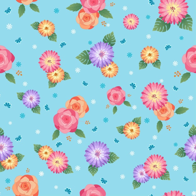 Vector floral seamless pattern design with rose and daisy flowers