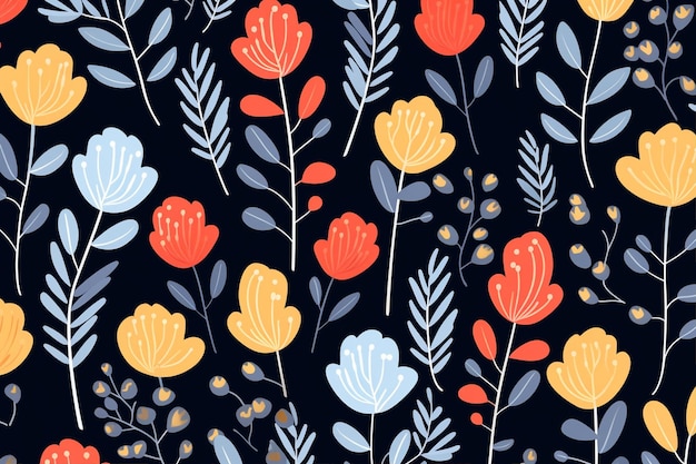 Floral Seamless Pattern Featuring Hand Drawn Flowers