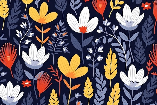 Floral Seamless Pattern Featuring Hand Drawn Flowers