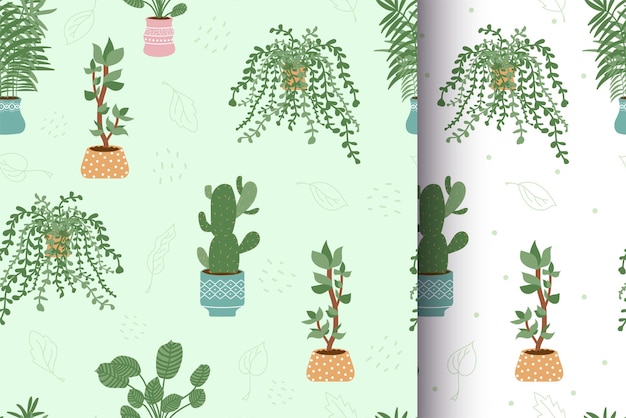 布包装紙のための花のシームレスなパターン鉢植えの植物と無限の背景