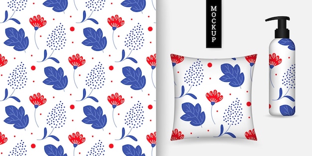 Floral seamless pattern in hand drawn style and mockup