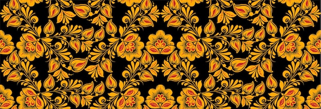 Floral seamless pattern, hohloma drawing style.