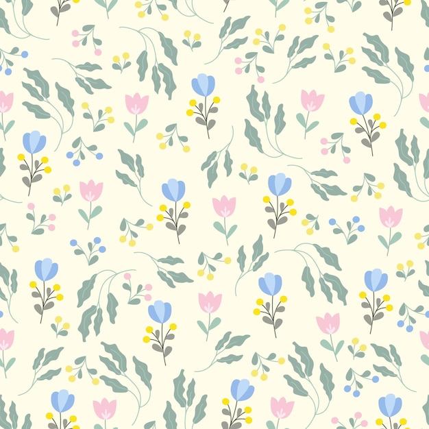 ベクトル パステルカラーの花のシームレスなパターン春夏花とプリントベクトルイラスト