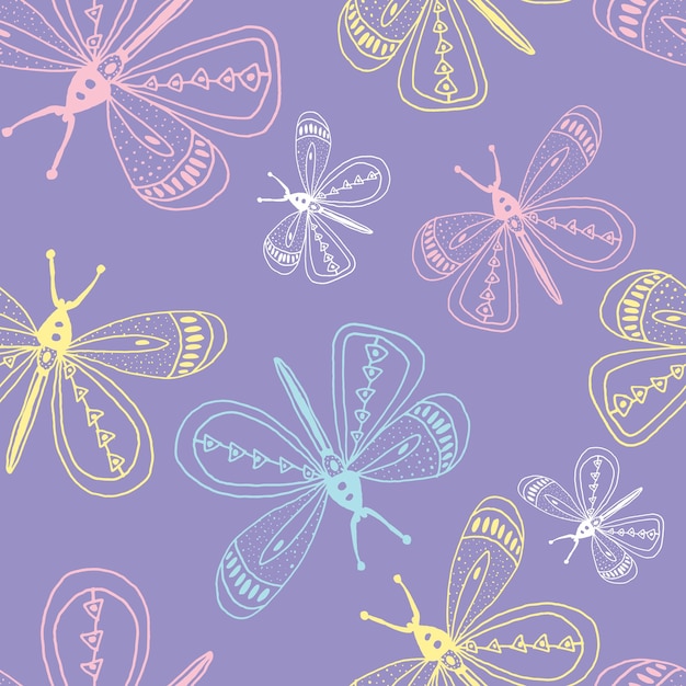 Vector floral seamless pattern in line art style  abstract botanical print of flowers leaves twigs