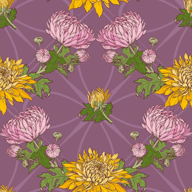 벡터 손으로 그린 크리산테<unk>의 꽃 무 무 패턴 배경에 있는 꽃의 터 패턴