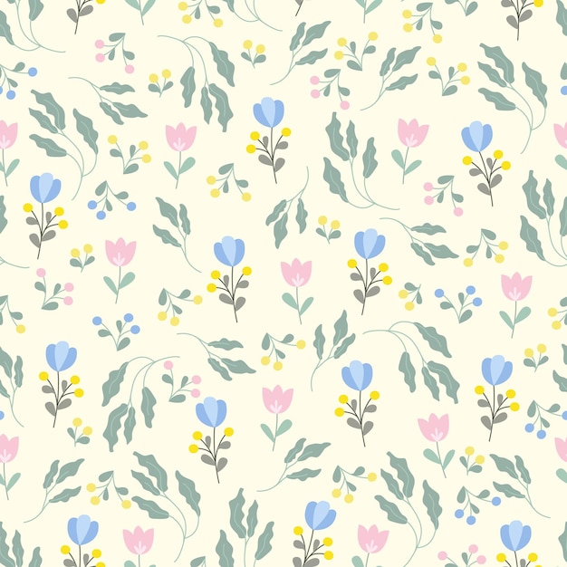 Floral seamless pattern in pastel colors spring summer print with flowers vector illustration