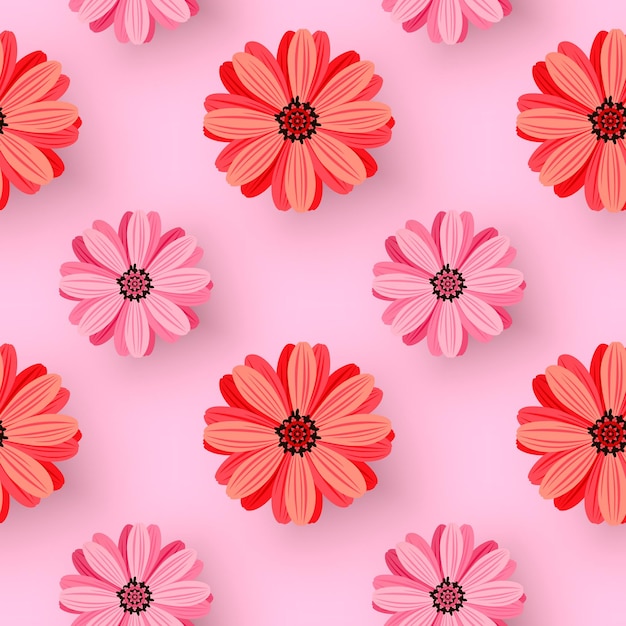 Vector floral seamless pattern on pink background.