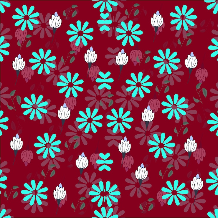वेक्टर floral seamless pattern in red and turquoise