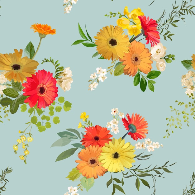 Floral Seamless Pattern. Summer and Autumn Flowers Background.