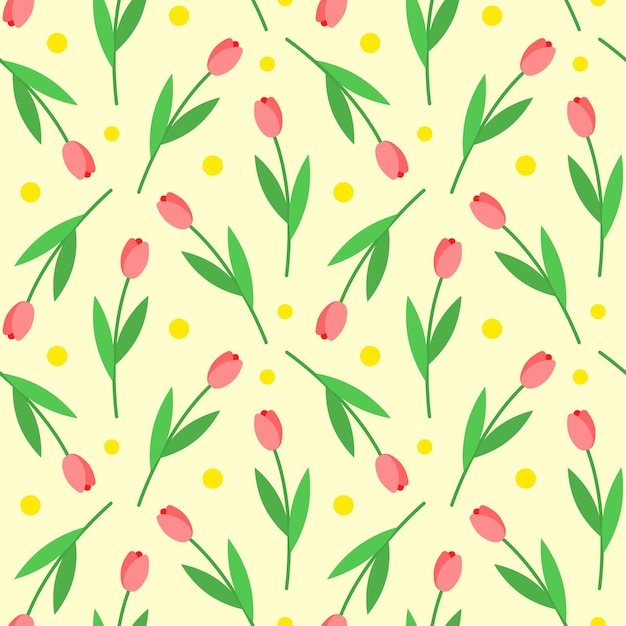 Floral seamless pattern. Vector illustration ornament of spring pink tulips.