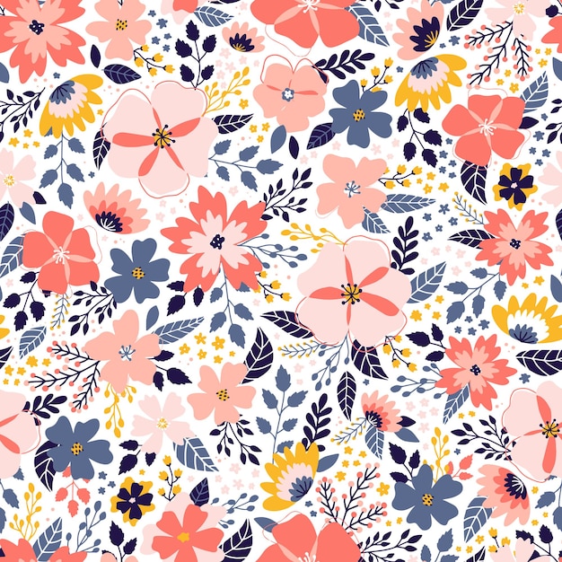 Vector floral seamless pattern on white background