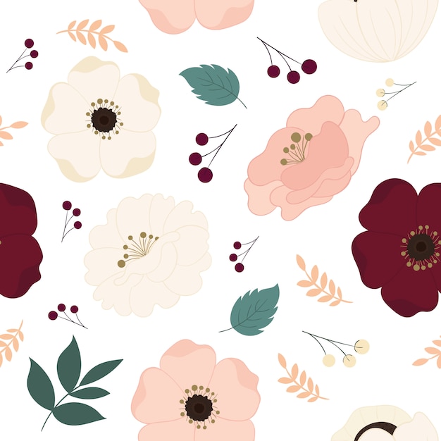 Floral seamless pattern with beautiful flowers.