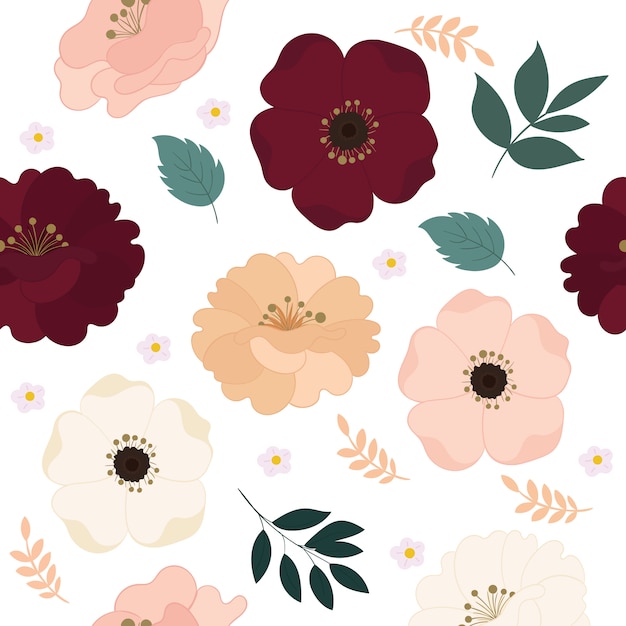 Floral seamless pattern with beautiful flowers. 