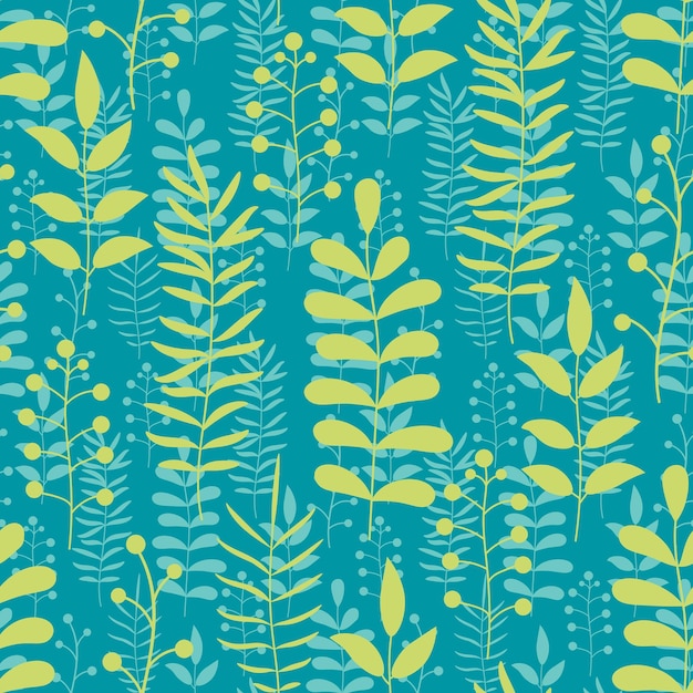 Floral seamless pattern with branches and leaves.