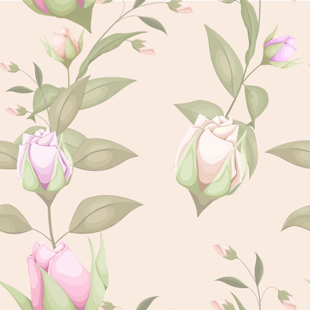 Floral seamless pattern with bud and leaves
