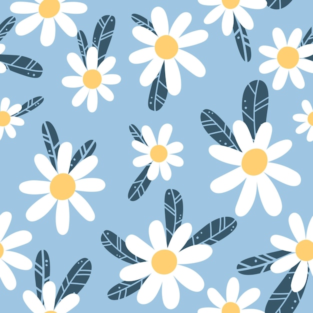 Floral seamless pattern with chamomile Cute abstract daisy flowers