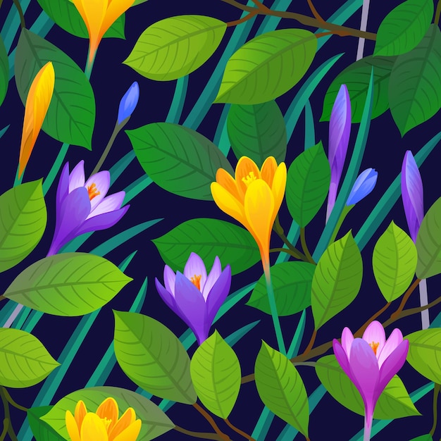 Floral seamless pattern with crocuses