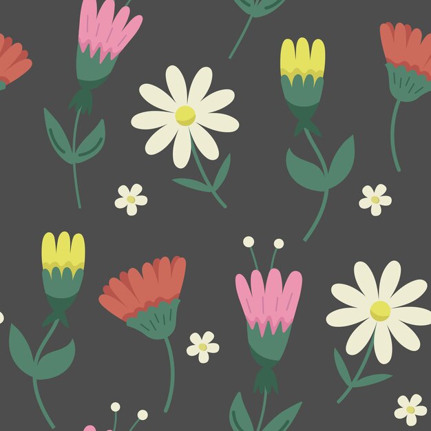 Floral Seamless Pattern with Different Multicolor flowers Spring Background with Blossom Flowers