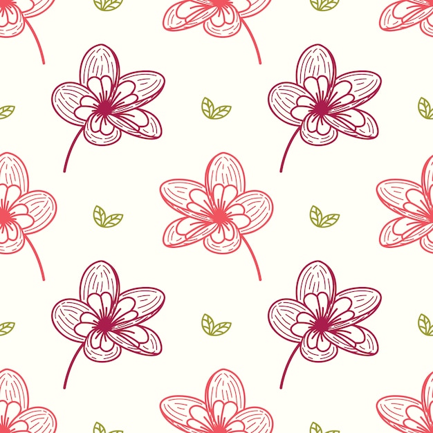 Floral seamless pattern with ethnic style hand drawn leaf elements.
