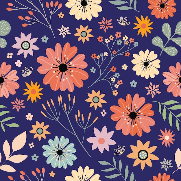 Floral seamless pattern with flowers in bloom