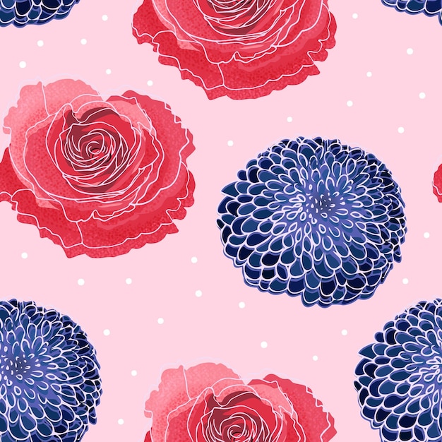 Цветочный бесшовный узор с цветами Роза и пион для текстильной оберточной бумаги