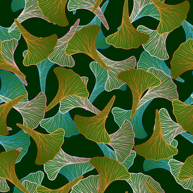 Motivo floreale senza cuciture con foglia di ginkgo modello di stampa in tessuto botanico illustrazione disegnata a mano del profilo del layout vettoriale