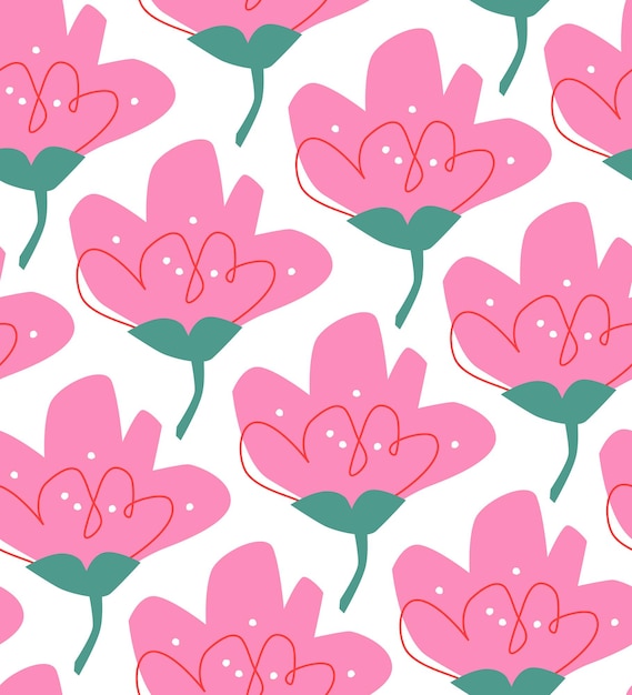 Floral seamless pattern with hand drawn ornament in scandinavian style